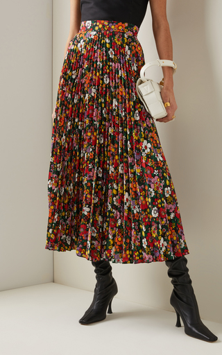 Pleated Floral Cady Midi Skirt展示图