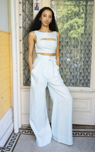 Cutout Linen Cropped Top展示图