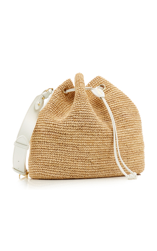 Joni Leather-Trimmed Raffia Drawstring Bag展示图