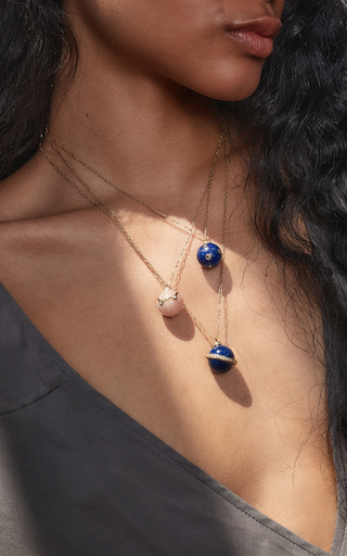 Full Moon 18K Yellow Gold Lapis, Diamond Necklace展示图