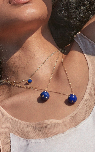 Full Moon 18K Yellow Gold Lapis, Diamond Necklace展示图