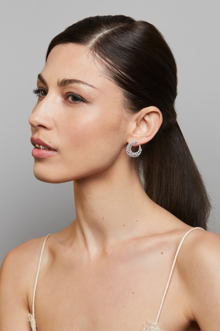 18K Gold Constellation Cluster Diamond Hoop Earrings展示图