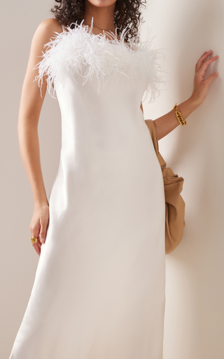 Boheme Feather-Trimmed Satin Slip Dress展示图