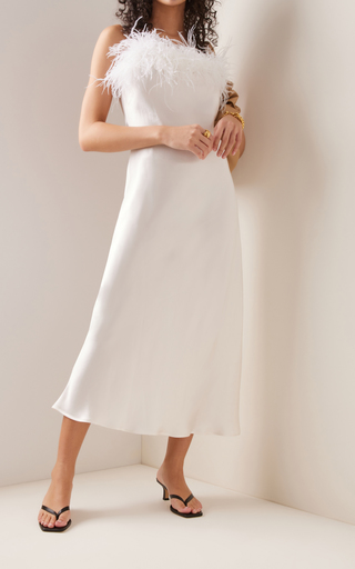 Boheme Feather-Trimmed Satin Slip Dress展示图