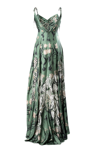 Ganina Printed Lace-Panelled Silk Maxi Dress展示图