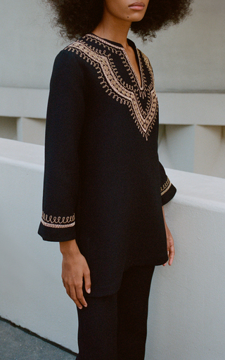 Karine Embroidered Wool-Silk Tunic Dress展示图