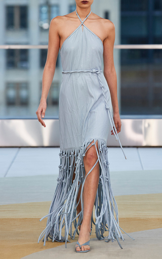 Danica Crinkle Vegan Leather Fringe Midi Dress展示图