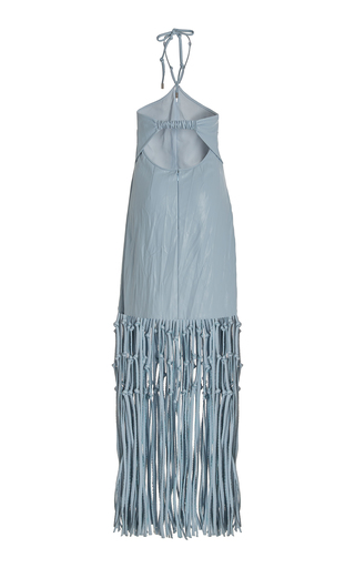 Danica Crinkle Vegan Leather Fringe Midi Dress展示图