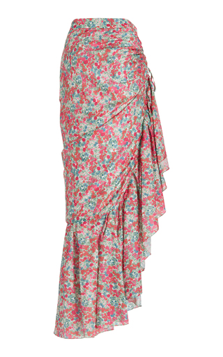 Meadow Floral Asymmetric Cotton-Silk Maxi Skirt展示图