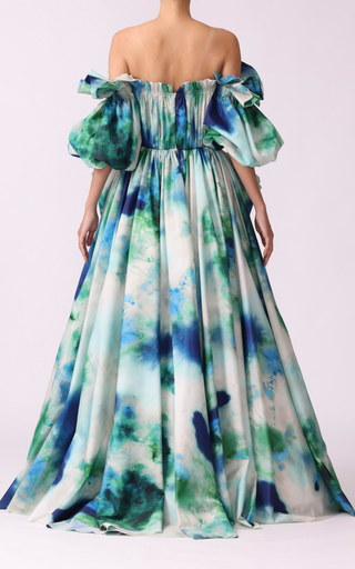 Printed Off-The-Shoulder Taffeta Gown展示图