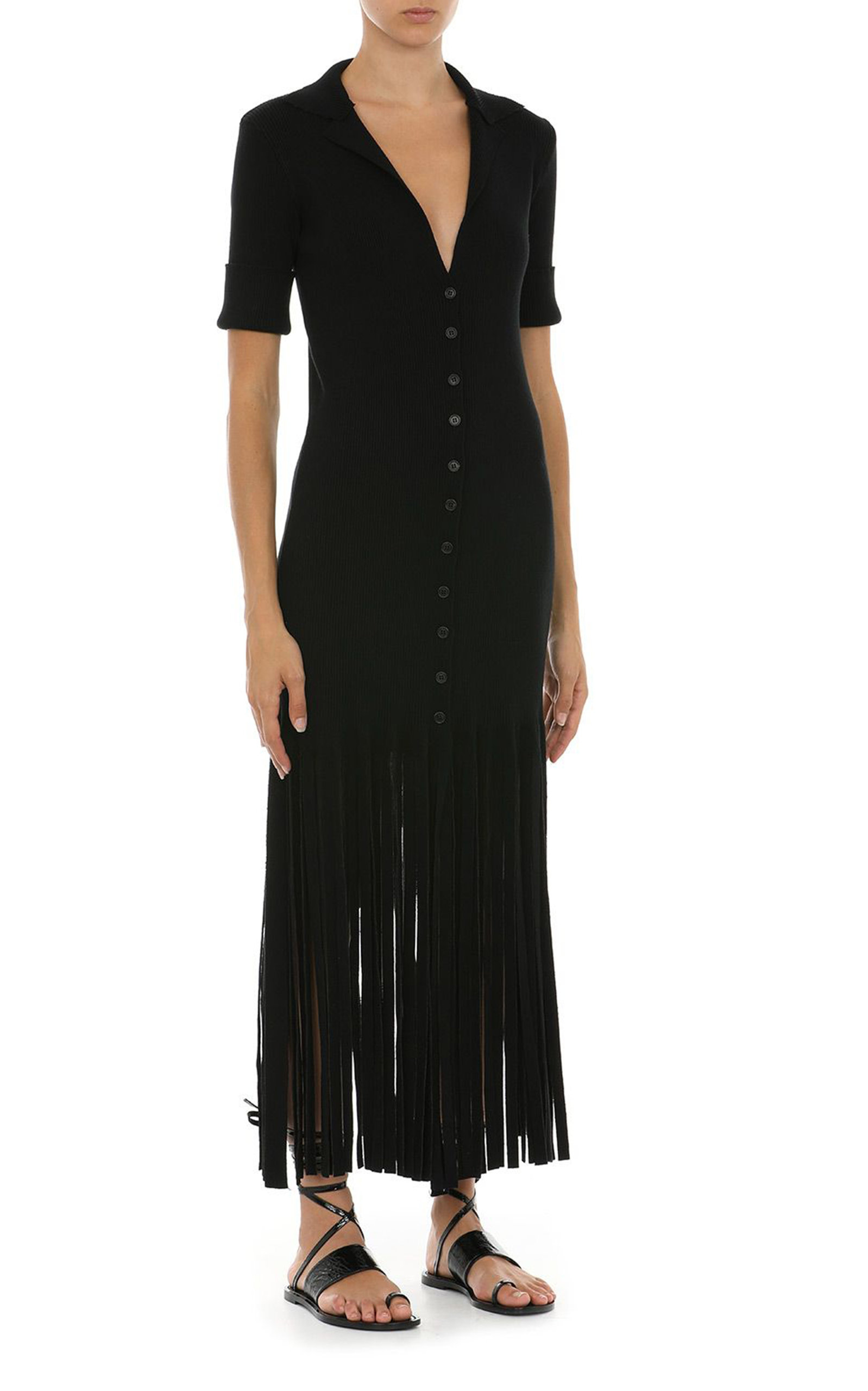 PHILOSOPHY DI LORENZO SERAFINI WOMEN'S FRINGED RIBBED-KNITTED MIDI DRESS