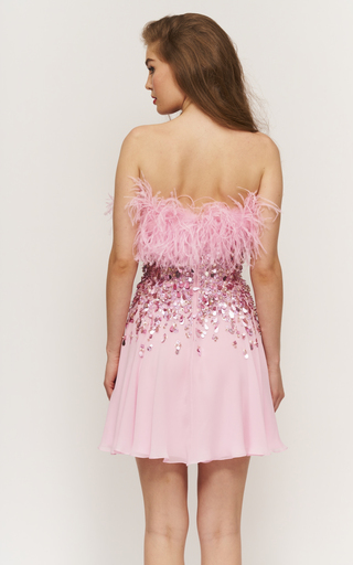 Pearl Feather-Trimmed Strapless Beaded Chiffon Mini Dress展示图