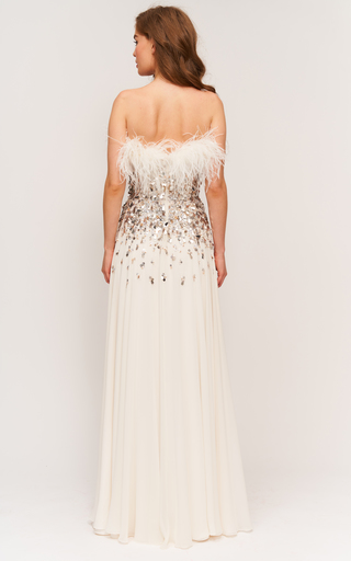 Pearl Feather-Trimmed Beaded Chiffon Gown展示图