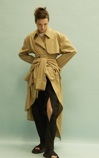 Draped Asymmetric Shirt-Effect Cotton Coat展示图