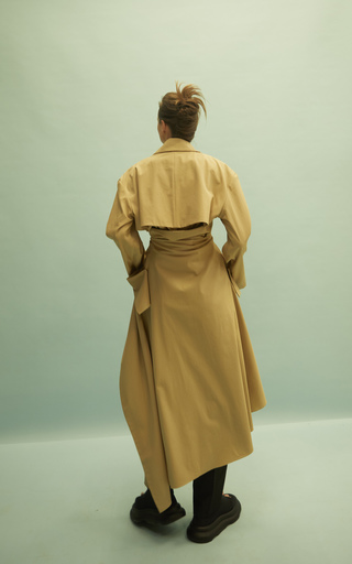 Draped Asymmetric Shirt-Effect Cotton Coat展示图