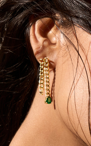 One of a Kind 18K Yellow Gold Toujours Zambian Emerald & Diamond Double Chain Earrings展示图