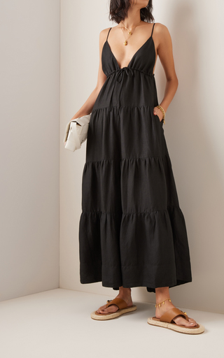 Exclusive Fleur Tiered Linen Midi Dress展示图