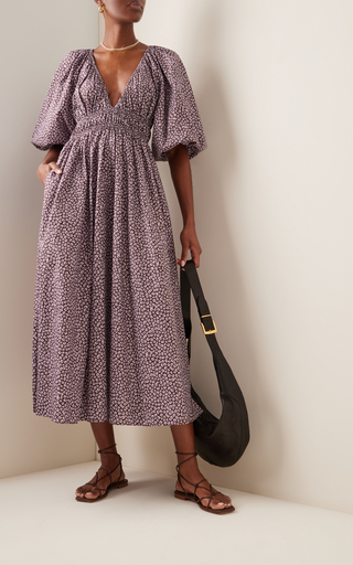 Shirred Floral Organic Cotton Midi Dress展示图