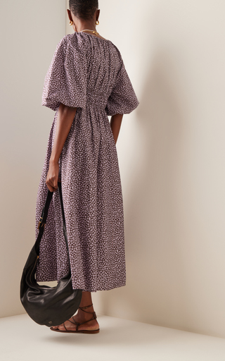 Shirred Floral Organic Cotton Midi Dress展示图