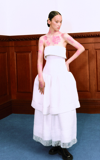 Sequin-Fringed Knit Strapless Midi Dress展示图