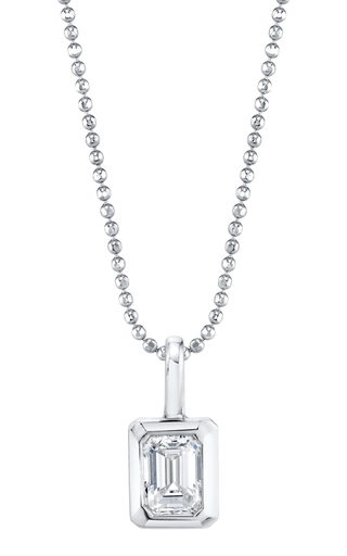 18K Gold Bezel Emerald Cut Diamond Pendant展示图