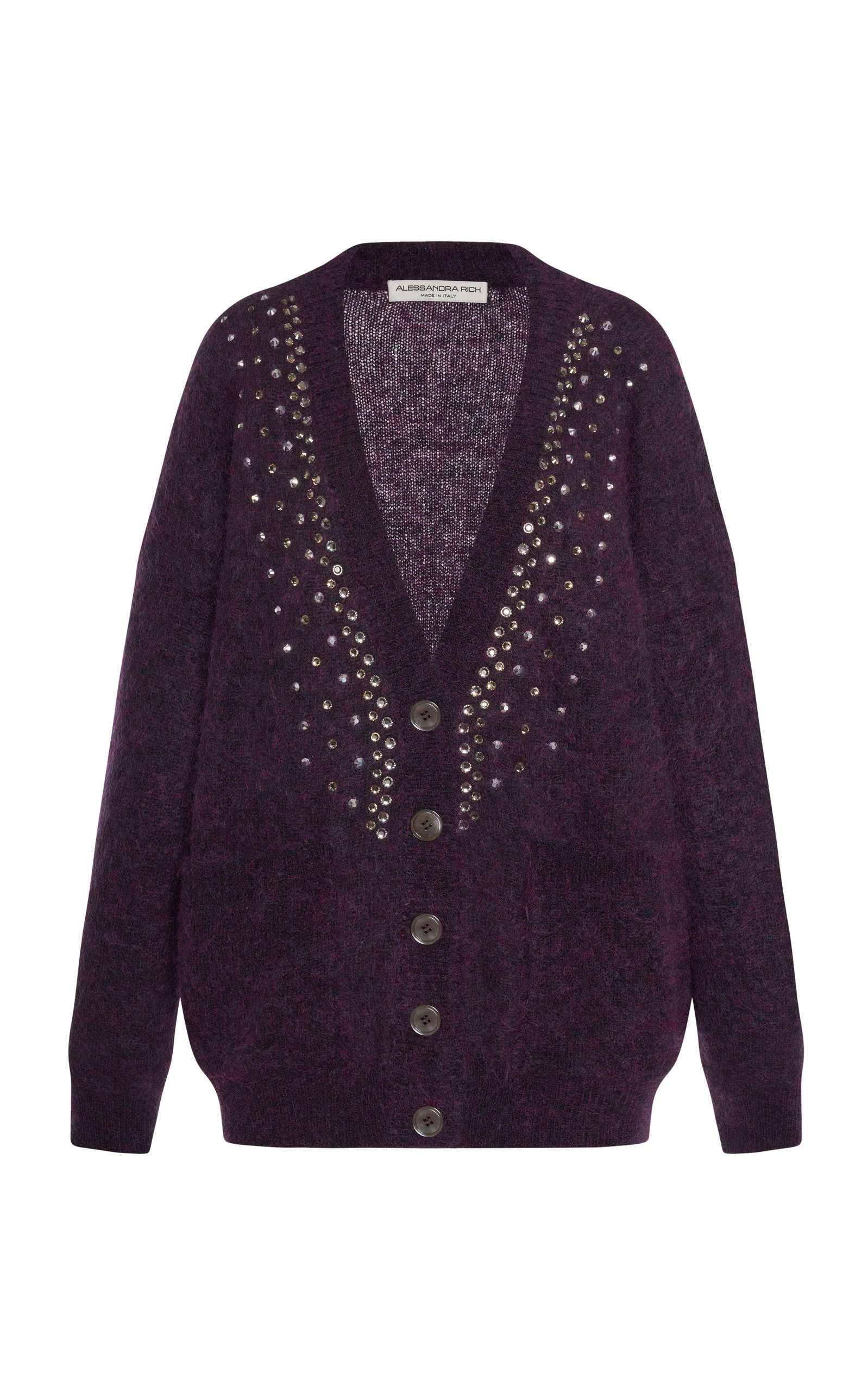 ALESSANDRA RICH WOMEN'S CRYSTAL-EMBELLISHED MOHAIR KNIT CARDIGAN