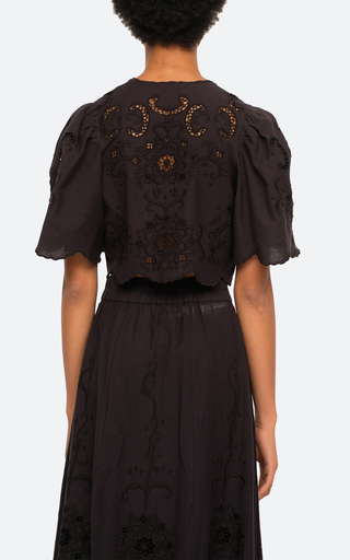 Kiara Eyelet Tie-Front Cotton Top展示图