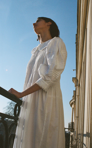 Aria Puff-Sleeve Cotton Midi Dress展示图