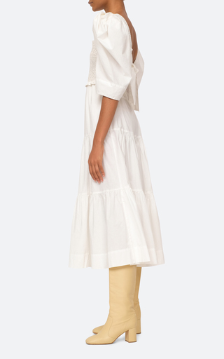 Simona Puff-Sleeve Smocked Cotton Midi Dress展示图