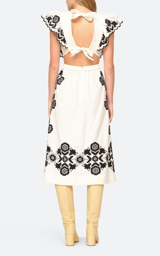 Manuela Embroidered Apron Cotton Midi Dress展示图