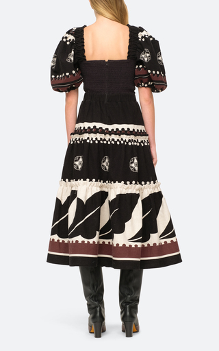 Liora Puff-Sleeve Linen-Cotton Midi Dress展示图