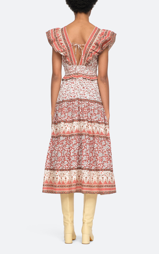 Ivette Flutter-Sleeve Smocked Cotton Midi Dress展示图