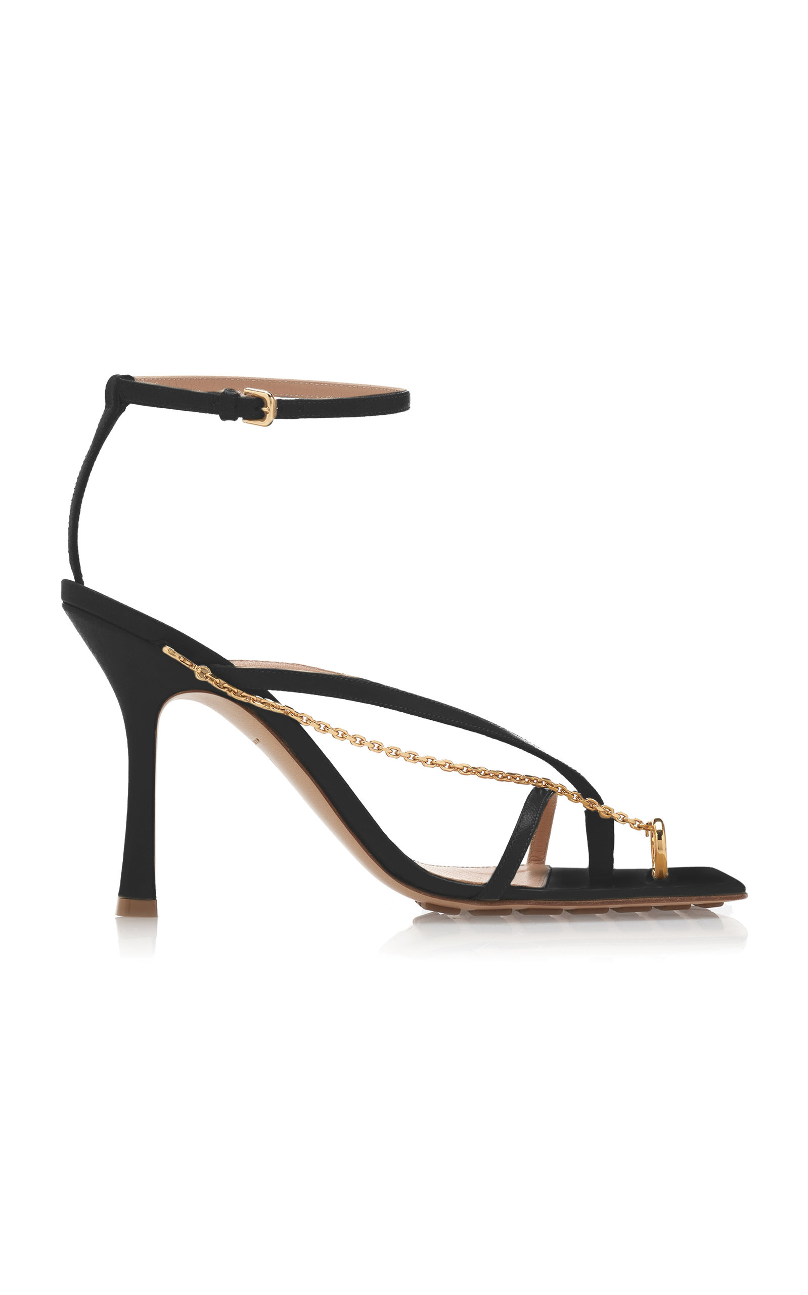 Shop Bottega Veneta Chain-trimmed Lounge Leather Sandals In Black