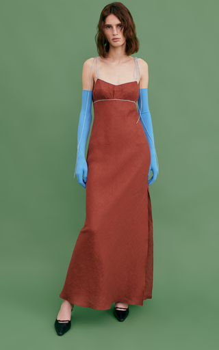 Odette Shoulder-Tie Linen Maxi Dress展示图