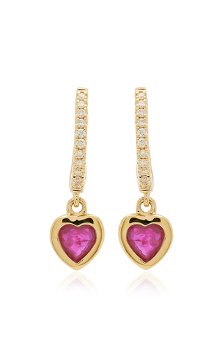 14K Rose Gold Diamond, Ruby Mini Huggie Earrings展示图