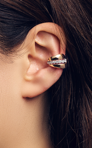 18K White and Rose Gold Whisper Diamond Single Ear Cuff展示图