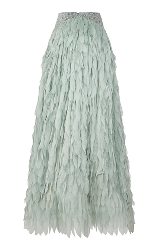 Crystal-Embellished Silk Chiffon Lazer Cut Maxi Skirt展示图