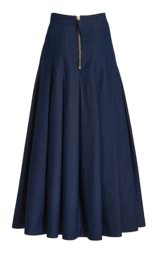 High-Waisted Stretch Denim Midi Skirt展示图