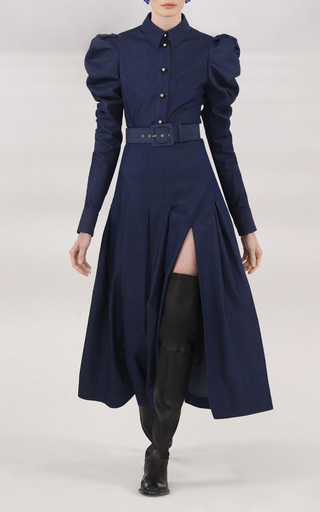 High-Waisted Stretch Denim Midi Skirt展示图