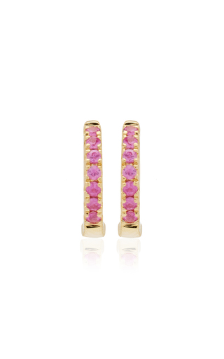 14K Rose Gold Sapphire Mini Huggie Earrings展示图