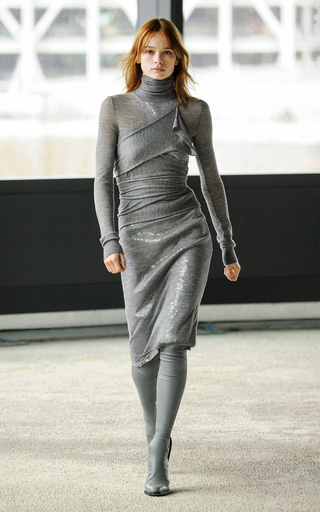 Turtleneck Stretch Wool Jersey Wrap Dress展示图