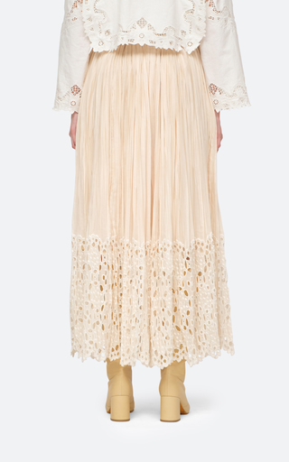 Elise Pleated Eyelet Midi Skirt展示图