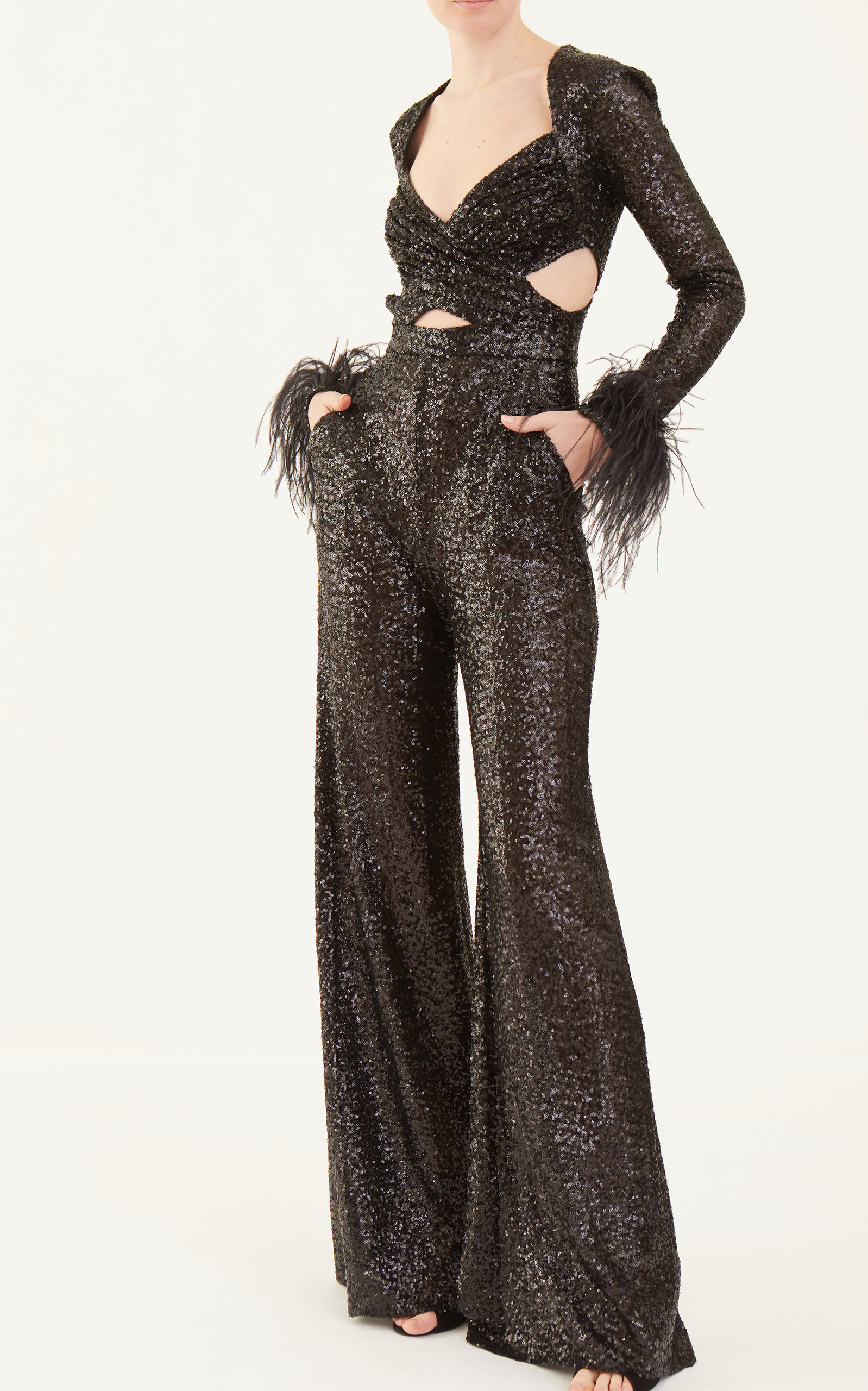 Zuhair Murad Women's Feather-trimmed Sequin Jumpsuit In Black | ModeSens