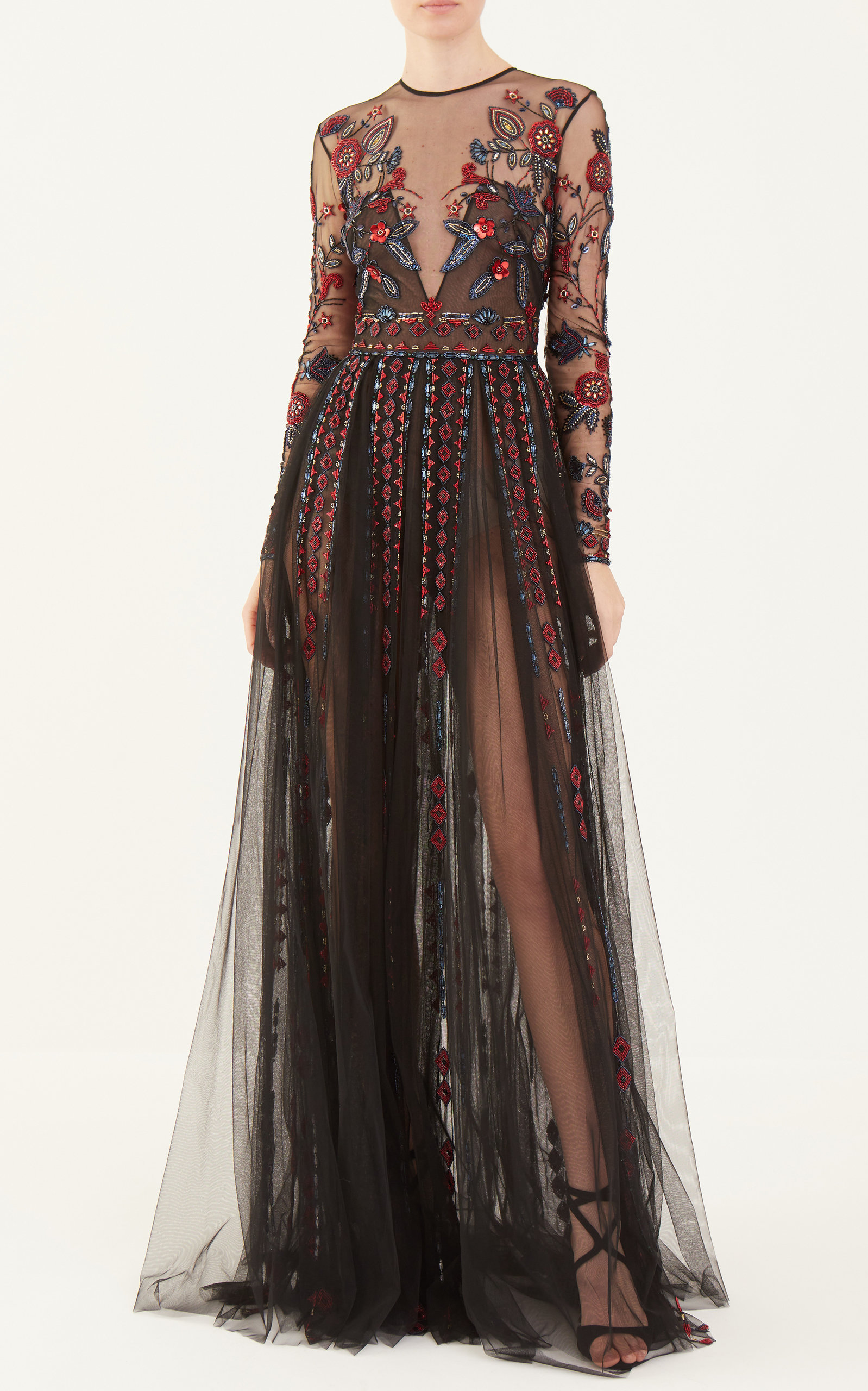 Zuhair Murad Womens Floral Embroidered Sheer Gown In Multi Modesens 7801