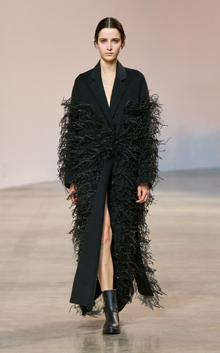 Feather-Embellished Wool Coat展示图