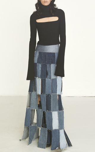 Rectangle-Panel Upcycled Denim Maxi Skirt展示图