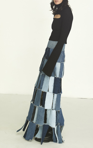 Rectangle-Panel Upcycled Denim Maxi Skirt展示图