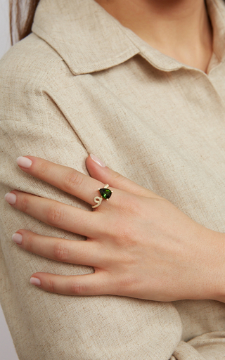 18k Yellow Gold Kim Ring with Green Touramline and Lime Green Enamel展示图