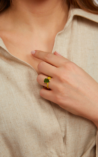 18k Yellow Gold Kim Ring with Green Tourmaline and Sunflower Yellow Enamel展示图