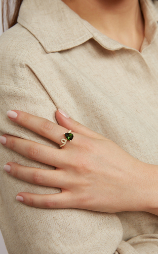 18k Yellow Gold Kim Ring with Green Tourmaline and Panna Enamel展示图